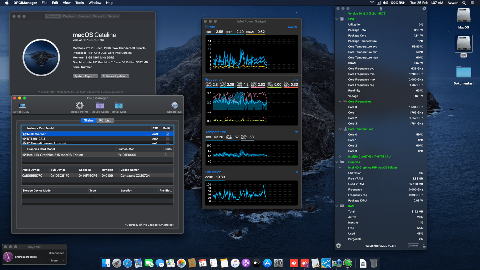 Success Hackintosh macOS Catalina 10.15.3 Build 19D76 at HP Elitebook Folio G1-P2C90AV